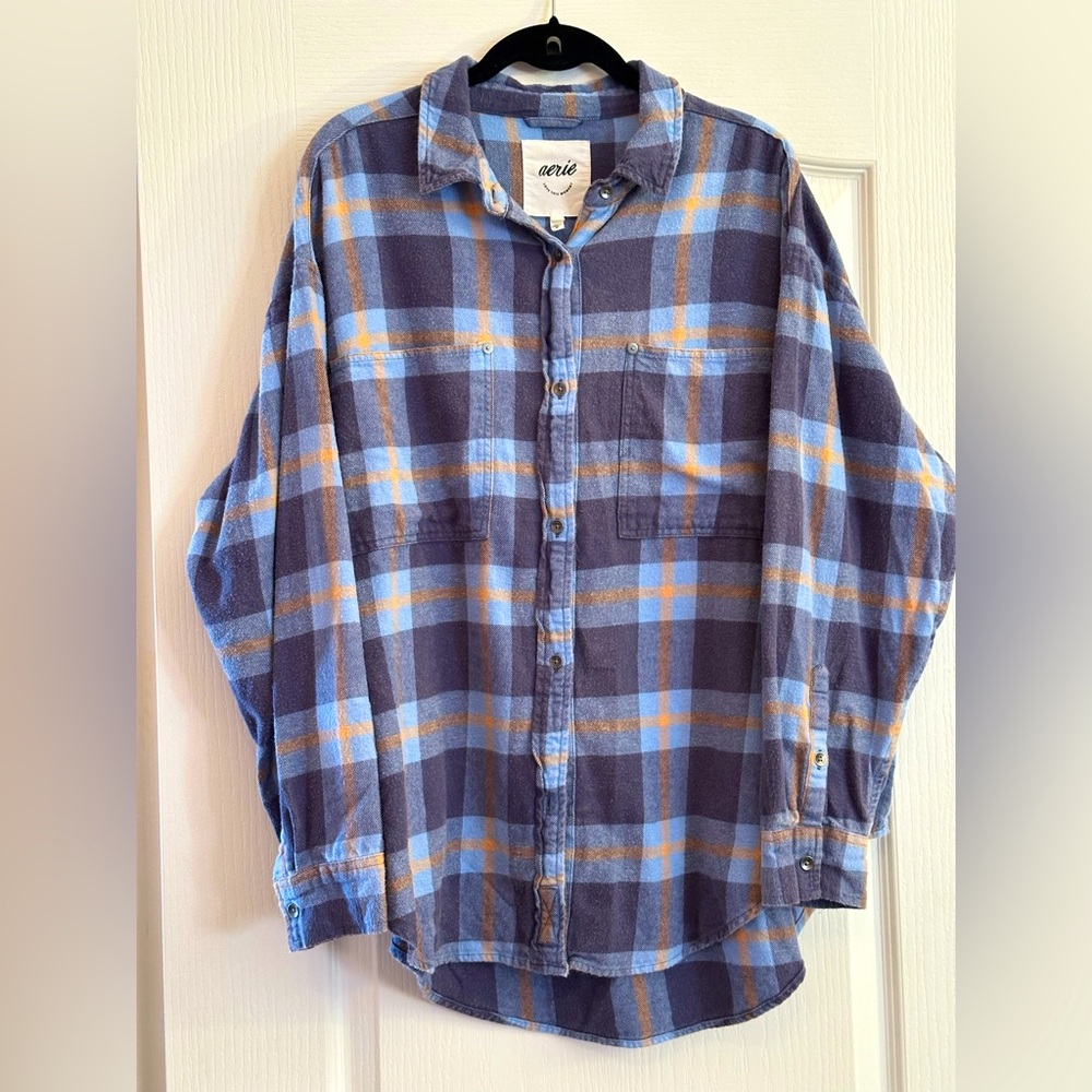Aerie Blue and Orange Plaid Shirt